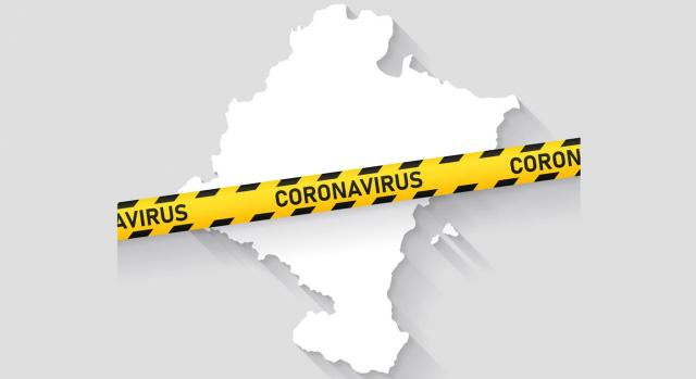 Más medidas tributarias en Navarra para hacer frente al coronavirus (COVID-19). Imagen de mapa de Navarra con la palabra coronavirus escrita en banda amarilla