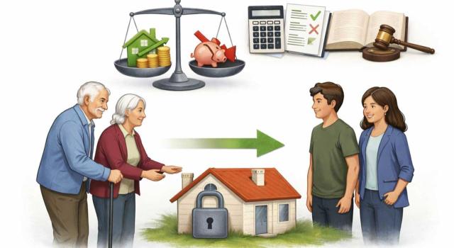 No cabe compensar pérdidas y ganancias de donaciones realizadas en unidad de acto No cabe compensar las pérdidas patrimoniales generadas en algunas donaciones con las ganancias producidas en otras, aunque todas las transmisiones gratuitas se realicen en unidad de acto. Imagen donde se ve donde unos abuelos hacen una donación en vida a unos familiares suyos