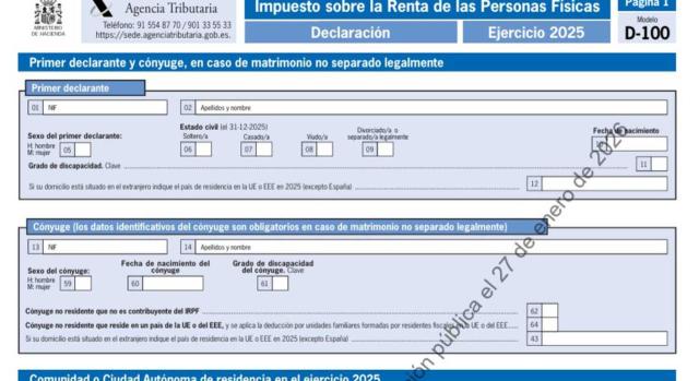 Proyecto de Orden modelos de declaración IRPF y Patrimonio 2025. Imagen del modelo de IRPF de la AEAT
