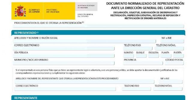 Aprobación del documento normalizado de representación en los procedimientos tributarios ante la Dirección General y Gerencias del Catastro. Imagen del anexo