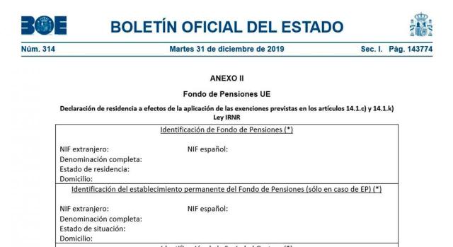 Acreditación residencia. Anexo II Fondo de Pensiones