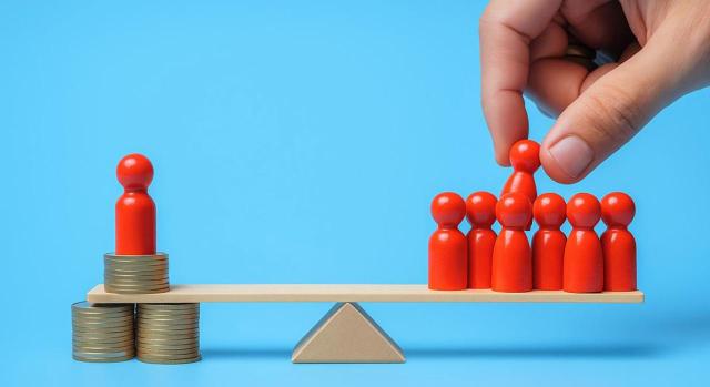 Compensación de BINs en un grupo fiscal: cómo afecta a una quita Tratamiento fiscal de una quita concursal y su compensación con BINs en el régimen de consolidación fiscal. Imagen de una balanza con monedas y figuras rojas encima de la balanza