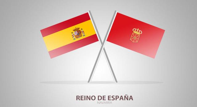 Modificación del Convenio Económico entre el Estado y la Comunidad Foral de Navarra para incorporar los impuestos mínimo complementario, sobre el margen de intereses y comisiones y líquidos de cigarrillos y otras mejoras técnicas. Imagen de la bandera de España y la de Navarra