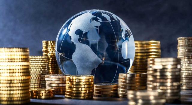 Aplicación de la exención del art. 7 p) de la Ley IRPF en el caso de un grupo empresarial internacional, y si ha de existir facturación efectiva entre las entidades. Imagen de la bola del mundo rodeada de montoncitos de monedas