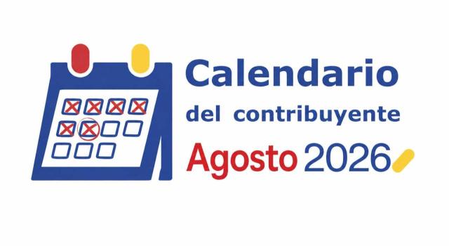 Calendario del contribuyente: Agosto 2026 Calendario del contribuyente: Agosto 2026. Imagen del calendario del contribuyente de agosto 2026