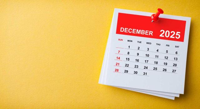 Calendario del contribuyente: Diciembre 2025. Imagen de la hoja del calendario de Diciembre 2025