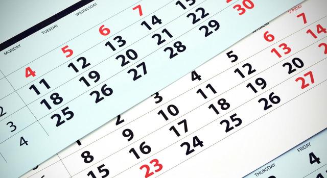 Calendario mensual. Días inhábiles