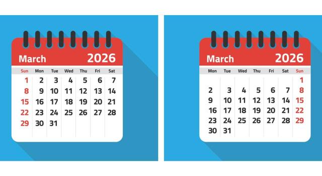 El TS confirma la resolución de la Junta Arbitral del País Vasco que determinó que en los supuestos de concurso de acreedores deben realizarse dos regularizaciones de la deuda concursal y postconcursal. Imagen de una comparativa del calendario de marzo empezando en domiento o en lunes