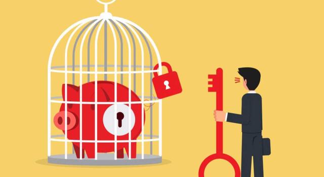 Aplicación de la libertad de amortización TRLIS en inversiones previas: interpretación de la disposición adicional undécima y criterios sobre fecha de inicio y alcance fiscal. Imagen del dibujo de un hombre con una llave para abrir al cerdito que está encerrado en una jaula