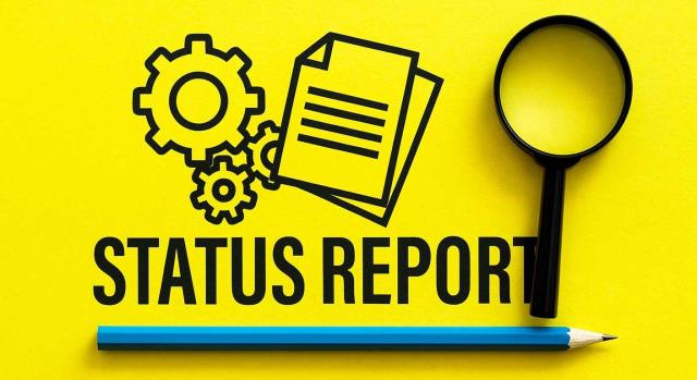 Certificado de estar al corriente de las obligaciones tributarias Certificado de estar al corriente de las obligaciones tributarias. Elementos de configuración y frase escrita "Status report"