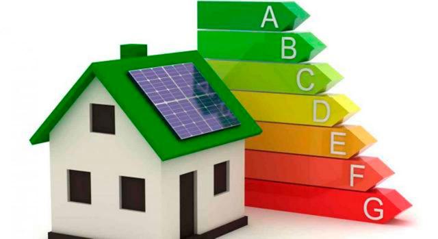 Medidas fiscales en IRPF y en IS para la eficiencia energética y transposición Directiva 2016/1164. Imagen de un dibujo de una casa con una calificación energética 