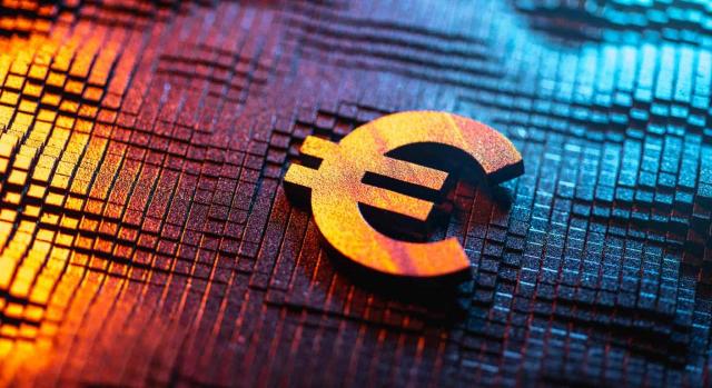 Anteproyecto de ley: transposición parcial de la directiva del IVA en el ámbito de la economía digital Anteproyecto de ley: transposición parcial de la directiva del IVA en el ámbito de la economía digital. Símbolo de la moneda del euro en una red digital con iluminación roja y azul