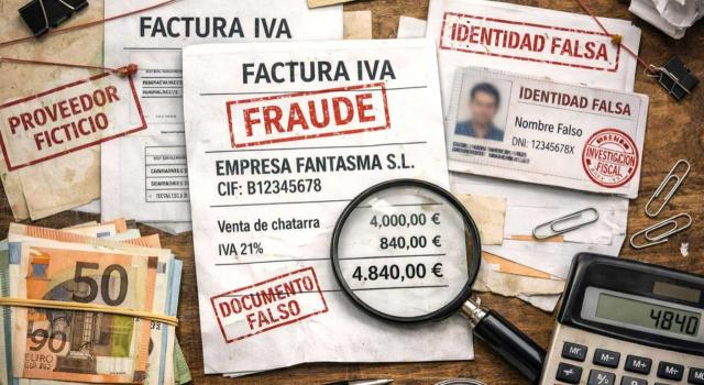 Se puede denegar el derecho a deducir el IVA soportado cuando se indica un proveedor ficticio en la factura. Imagen de documentación falta con una lupa por encima