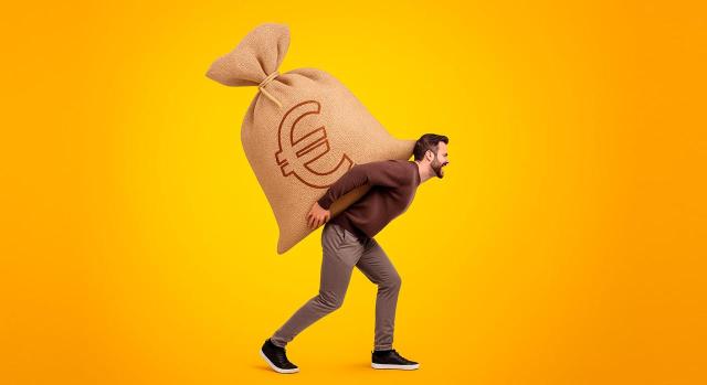 Deducción IVA: las subvenciones no se han de excluir del cálculo Deducción IVA: las subvenciones no se han de excluir del cálculo. Imagen de hombre cargando un saco a la espalda con un saco grande de euros