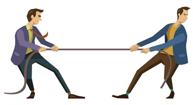 Simulación, conflicto en aplicación de la norma tributaria, fraude de ley Simulación, conflicto en aplicación de la norma tributaria, fraude de ley. Dibujo de dos hombres enfrentados tirando de una cuerda
