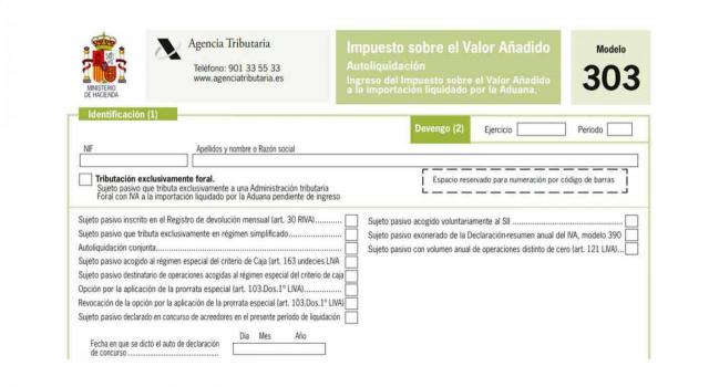 IVA, 303, 322,390. Imagen del modelo 303