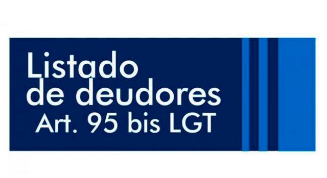 Se publica el listado de deudores a la Hacienda Pública, de acuerdo con lo establecido en el artículo 95 bis de la LGT. Imagen de un cartel del Listado de deudores Art. 95 bis LGT