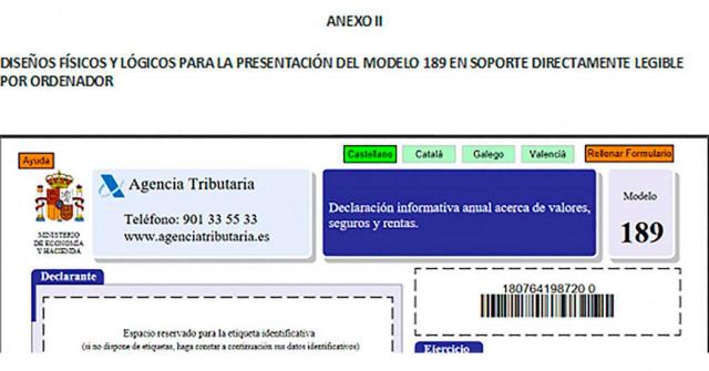 Modelo 189: Actualización de los diseños de registro. Imagen del modelo 189