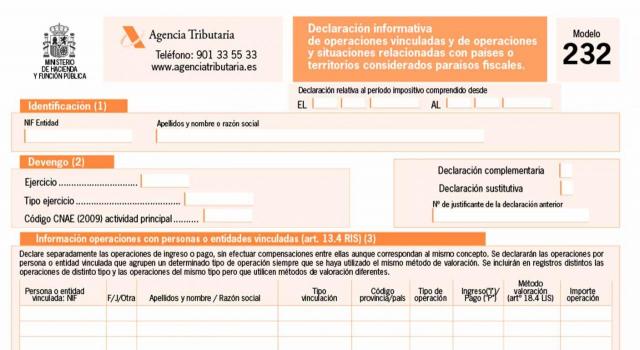 El ModeLo 232 respeta los principios de legalidad, reserva de ley y proporcionalidad en función de la transcendencia tributaria. Imagen del formulario en pdf