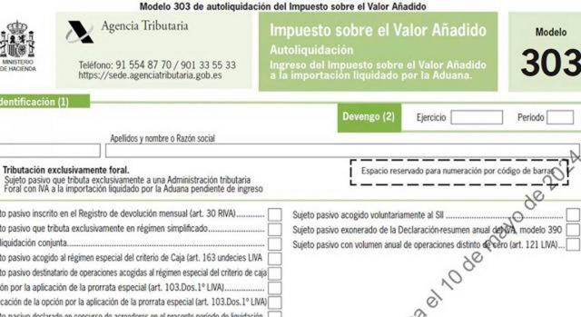 Modificado el Modelo 303 para incorporar los cambios necesarios para la implementación de la autoliquidación rectificativa. Imagen del modelo 303