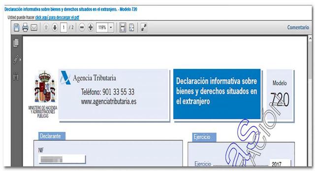 El Senado aprueba las modificaciones en el modelo 720 para adecuarlo a la legalidad europea. Imagen del modelo 720