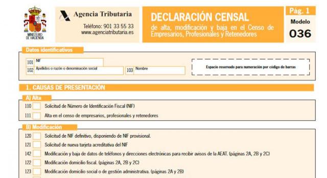 Aprobados nuevos modelos de declaraciones censales de actividades empresariales y profesionales: 036, 037 y 030. Imagen del model 036