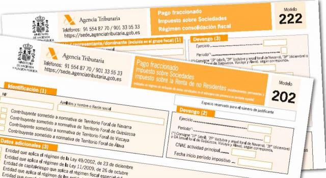 Pagos fraccionados IS e IRNR: modelos 202 y 222. Imagen de los dos modelos superpuestos