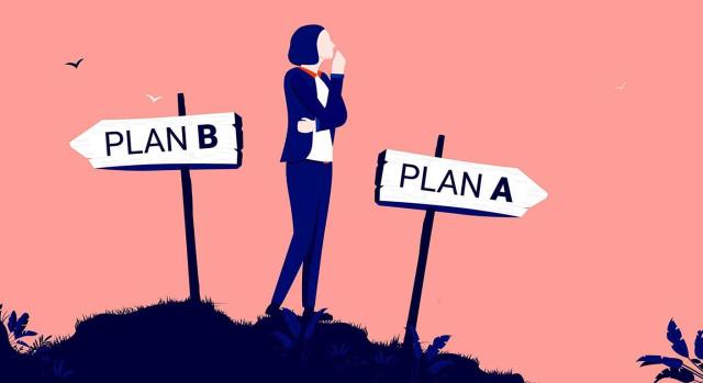 TEAC: cuando el contribuyente al ver que se han iniciado actuaciones inspectoras decide renunciar formalmente a la herencia, a pesar de que ya había aceptado tácitamente en un principio. Imagen del dibujo de una mujer pensando si elegir plan A o plan B