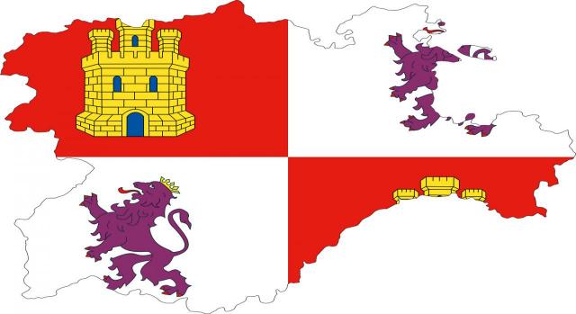 Nueva Ley de medidas tributarias en Castilla y León. Imagen de una bandera y mapa combinada de la comunidad autónoma de Castilla y León