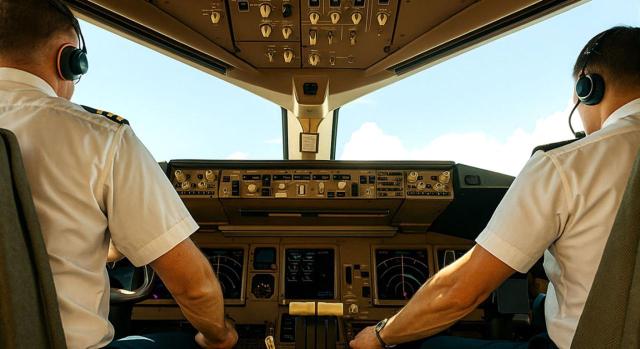 IRNR: piloto no residente contratado por empresa española Controversia sobre la sujeción al IRNR de un piloto no residente contratado por una empresa española. Imagen de dos pilotos de avión trabajando