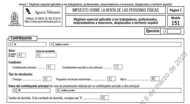 Proyecto de Orden de los modelos 149 y 151 sobre trabajadores desplazados a territorio español. Imagen del Modelo 151