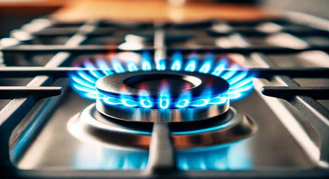 Factura rectificativa de la compañía de gas. Imagen de quemador de cocina de gas
