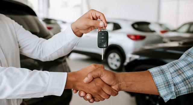 La imputación de una retribución en especie por uso de vehículo de empresa no depende del uso efectivo, sino de la posibilidad real de uso para fines personales. Imagen de un hombre dandole las llaves de un coche en un concesionario