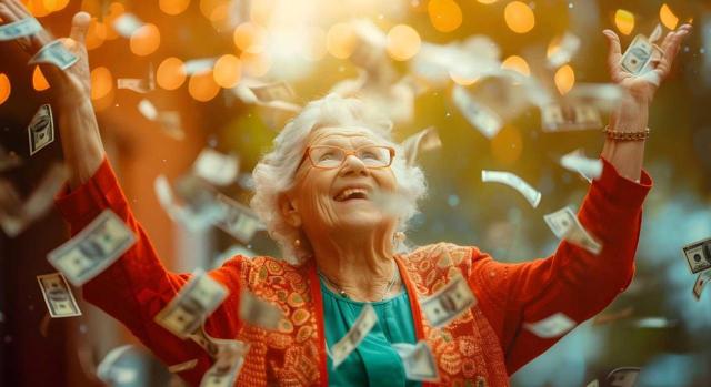 Se adapta el modelo 718 del Impuesto Temporal de Solidaridad de las Grandes Fortunas para permitir a los no residentes aplicar el límite de la cuota íntegra. Imagen de una señora mayor disfrutando tirando billetes al aire