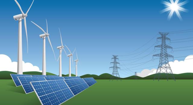 Modificaciones de los beneficios fiscales del IBI, ICIO e IAE para reforzar nuestro sistema eléctrico Actualización de las bonificaciones del IBI e ICIO para incentivar la instalación de sistemas de energía ambiente y modificación de la cuantificación del elemento tributario "potencia instalada" en el IAE para favorecer la electrificación industrial. Imagen de un dibujo de un campo con placas solares, molinos y sol de fondo