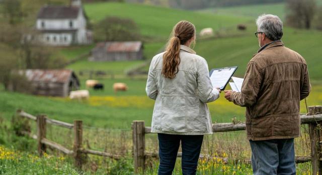 El TC admite a trámite el recurso de inconstitucionalidad del Presidente del Gobierno en relación con la Ley 5/2025, de La Rioja, de medidas fiscales de apoyo al medio rural. Imagen de una pareja mirando y anotando información de una granja