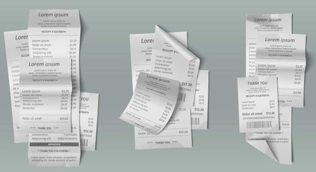 Deducción de cuotas de IVA, autenticidad y diferencias en el formato de las facturas: valoración de la prueba, dación en pago y análisis de la sanción impuesta. Imagen de varios tickets